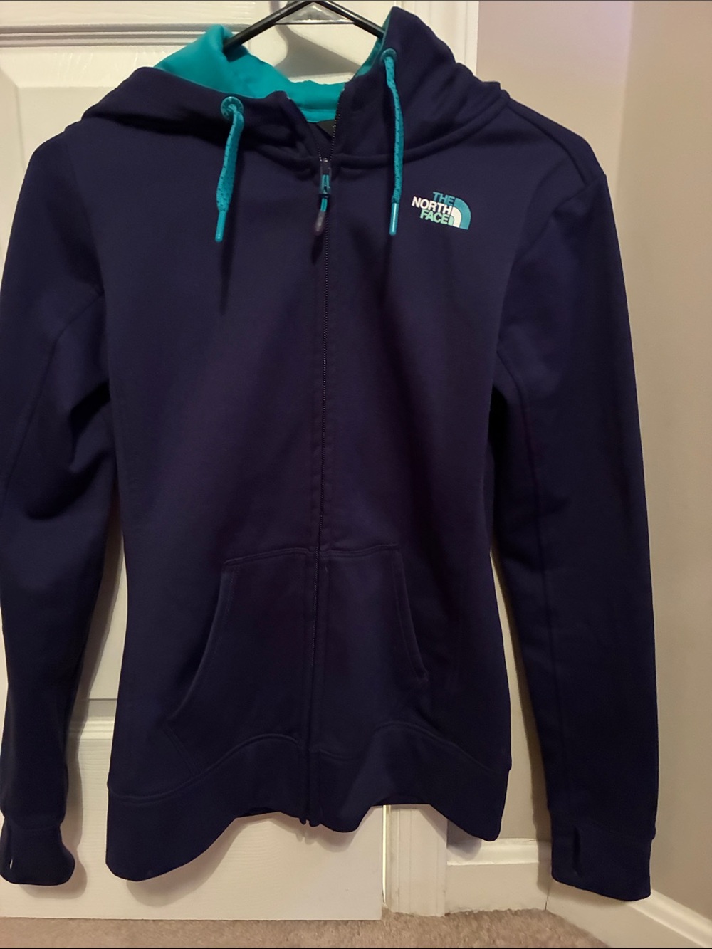 The North Face Purple Hoodie with Teal Lining and Drawcords